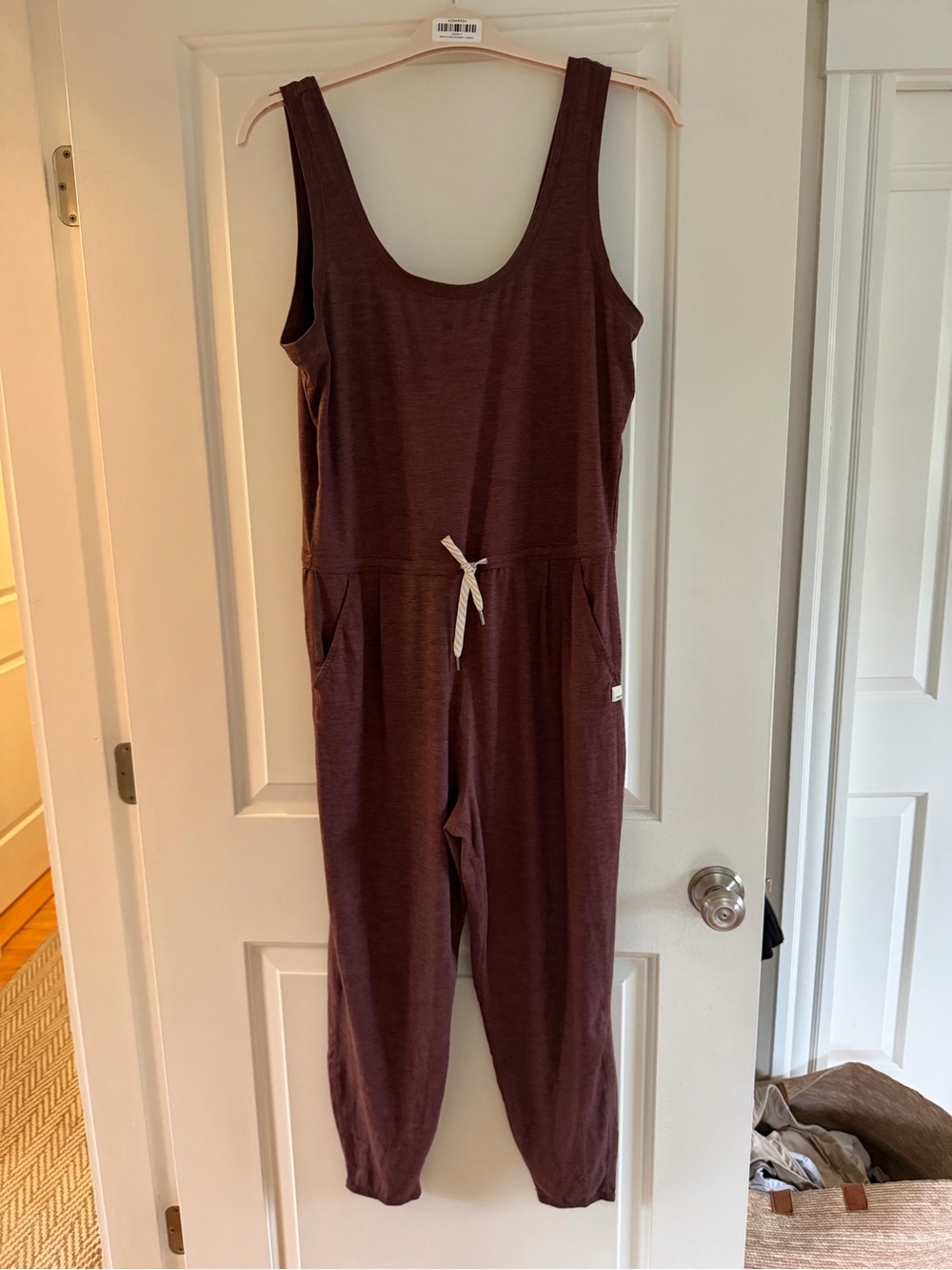 Vuori Wine-Color Scoop-Neck Jumpsuit with Drawstring